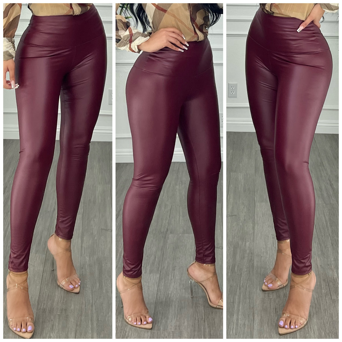 Faux Leather Leggings (Burgundy) – Ginas Boutique1