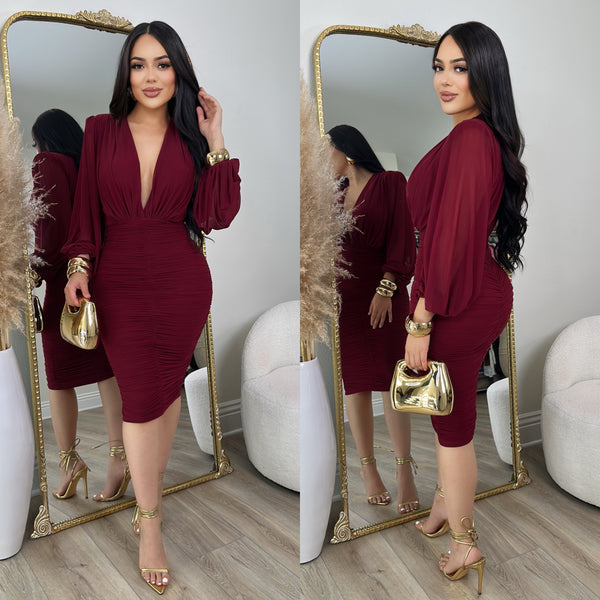Ariana Mesh Dress (Merlot)