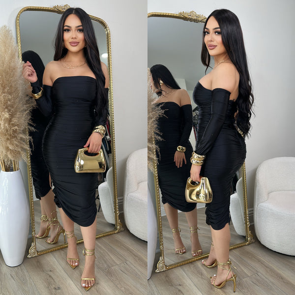 Jessica Rhinestone Dress (Black)