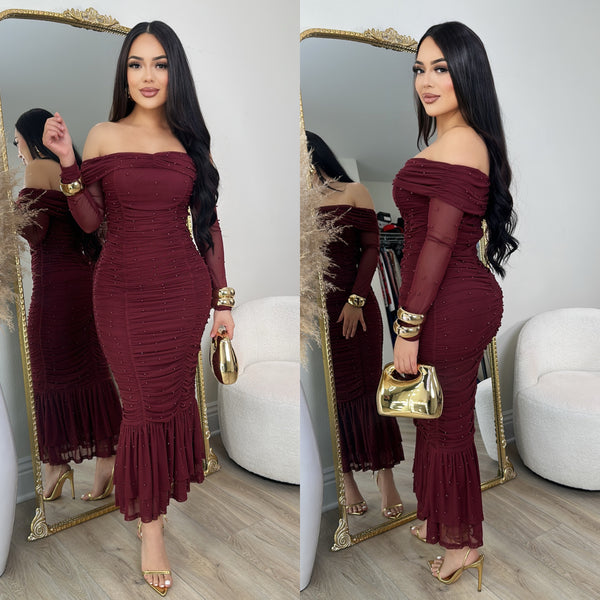 Pearl Dreams Dress (Burgundy)