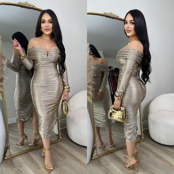 Veronica Rhinestone Dress (Gold)