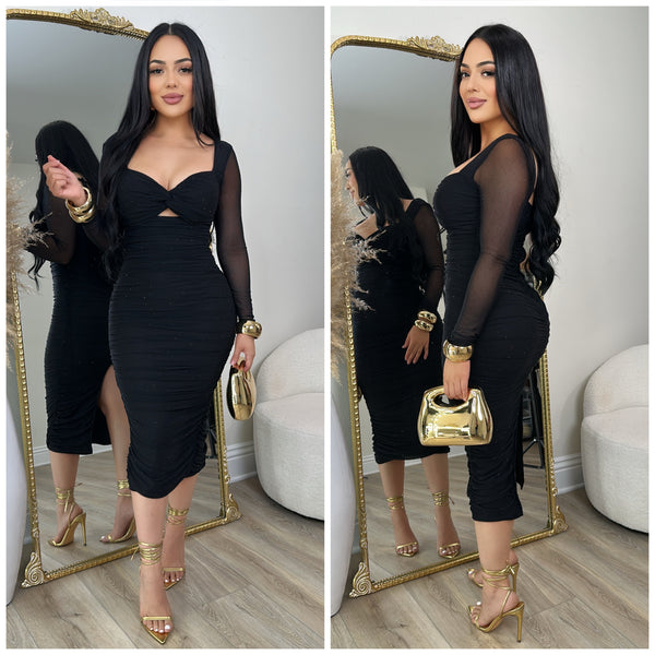 Couture Rhinestone Mesh Dress (Black)