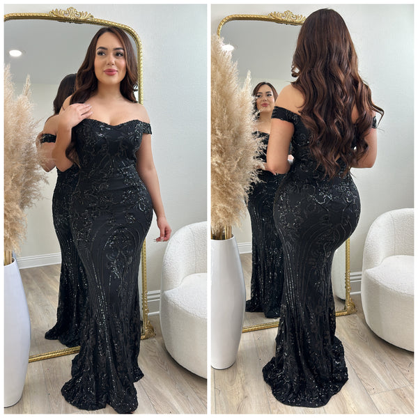 Own The Night Sequin Gown (Black)