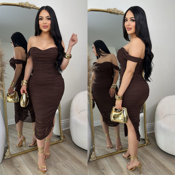 Miranda Pearl Dress (Brown)