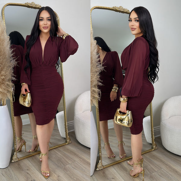 Ariana Mesh Dress (Maroon)