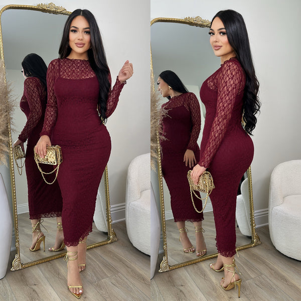 Nova Lace Dress (Burgundy)