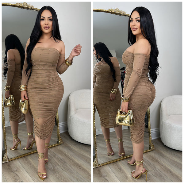 Nicole Pearl Dress (Taupe)