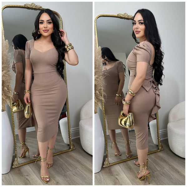 Coquette Bow Dress (Khaki)