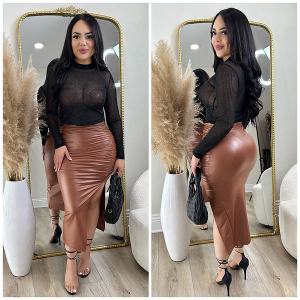 Missy Faux Leather Skirt (Brown)