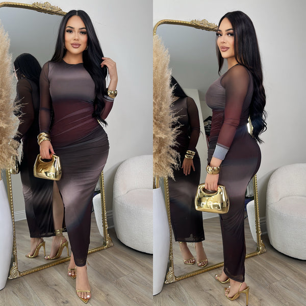 Amberly Mesh Dress (Burgundy)