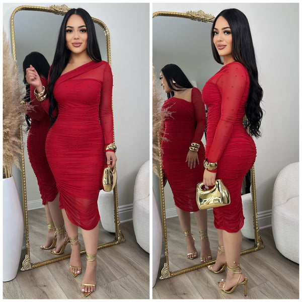 Sabrina Pearl Dress (Red)