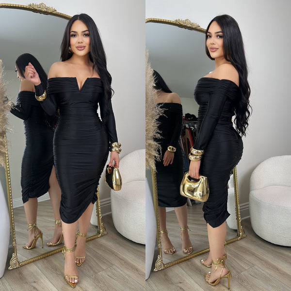 Veronica Rhinestone Dress (Black)