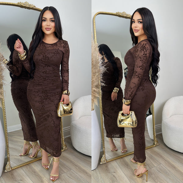 Brenda Mesh Dress (Brown)