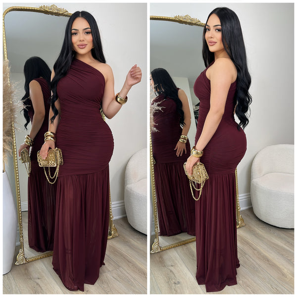 Alondra Mesh Dress (Maroon)