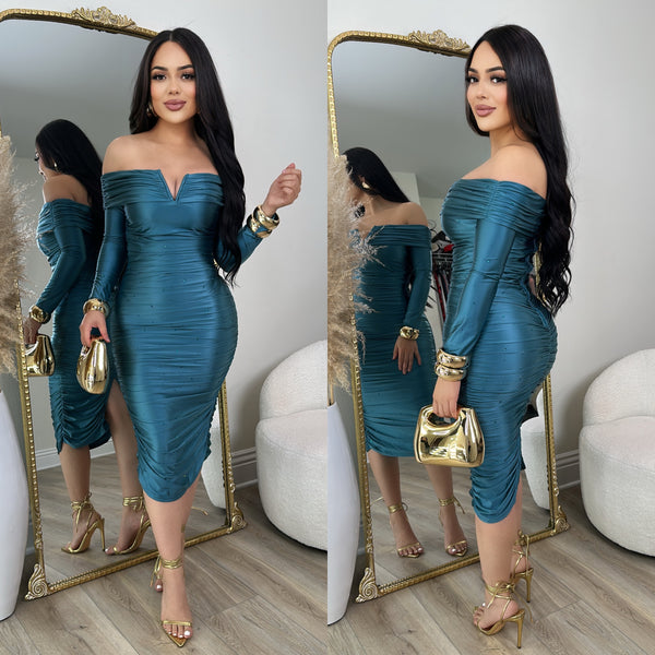 Veronica Rhinestone Dress (Teal)