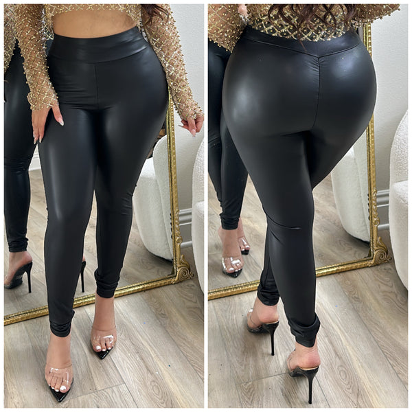 BOOTY GAL Faux Leather Leggings for Women High Waist Pants Black