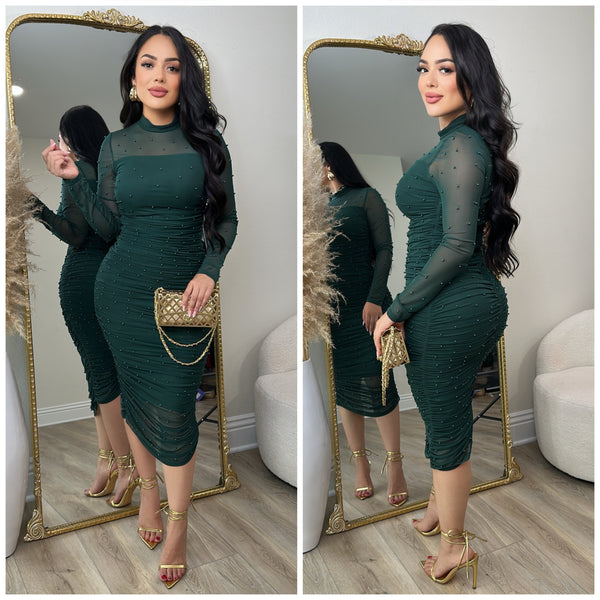 Annette Pearl Dress (Hunter Green)