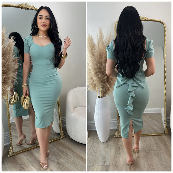 Coquette Bow Dress (Sage)