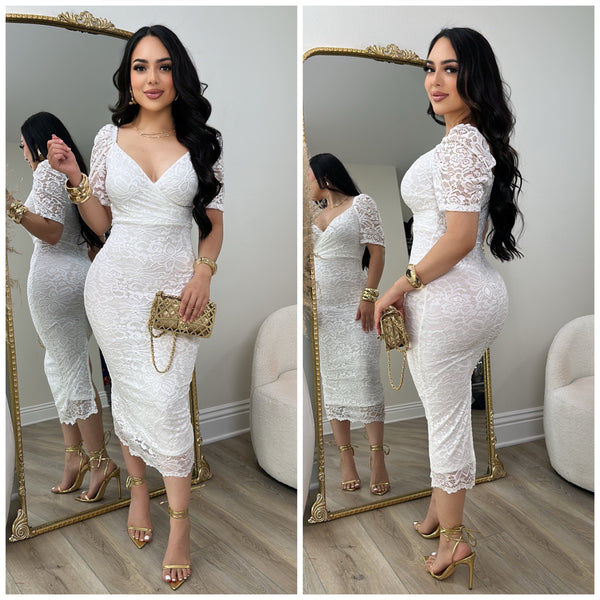 Floral Lace Dress (White)