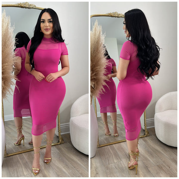 Clarissa Mesh Dress (Fuchsia)