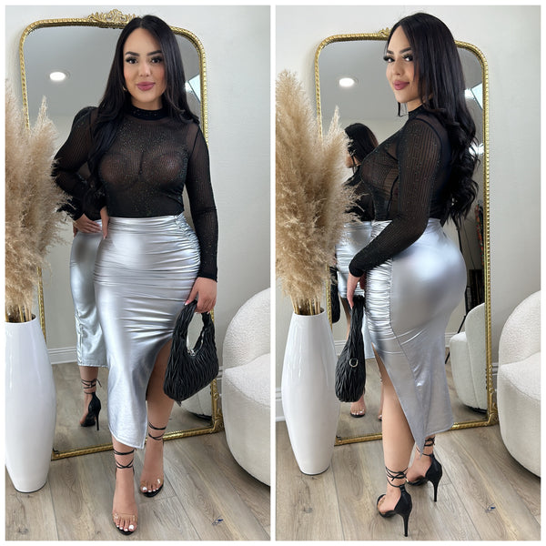 Missy Faux Leather Skirt (Silver)