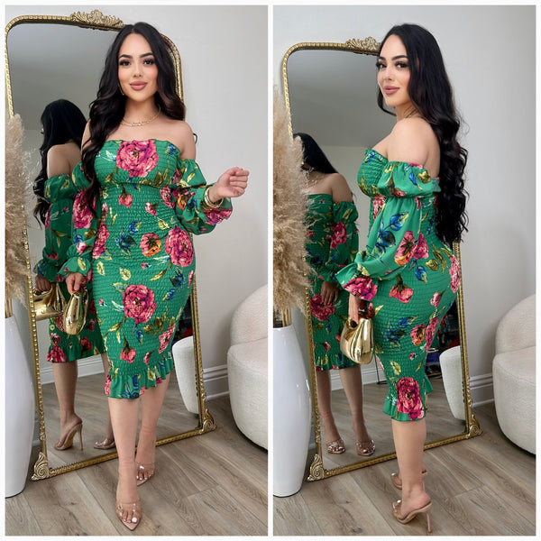 Paradise Smocked Dress (Green)