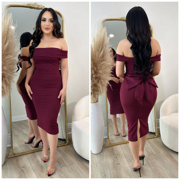 Lovely Bow Dress (Burgundy)