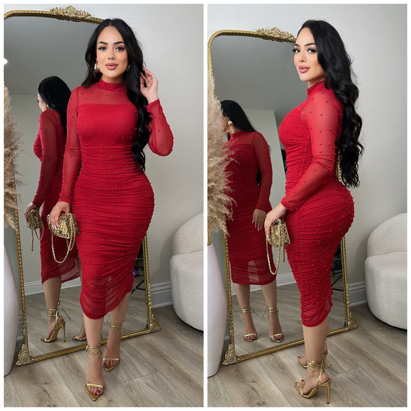 Annette Pearl Dress (Red)