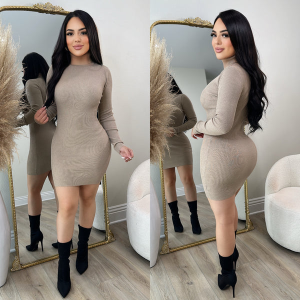 Katrina Mini Sweater Dress (Taupe)