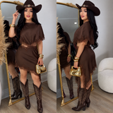 Sexy Lace Trim Dress (Brown)