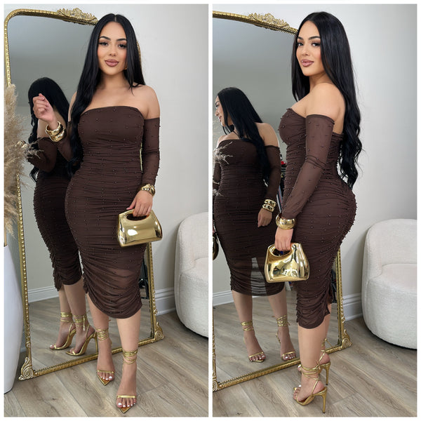 Nicole Pearl Dress (Brown)