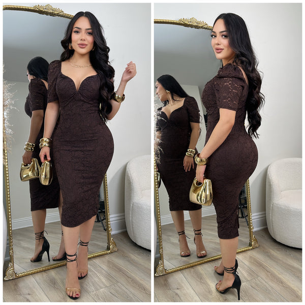 Lost in Lace Dress (Brown)