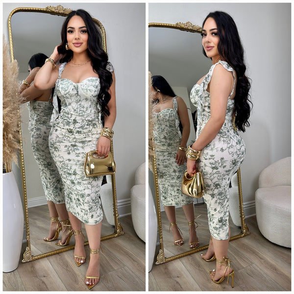 Evelyn Mesh Dress (Ivory/Sage)