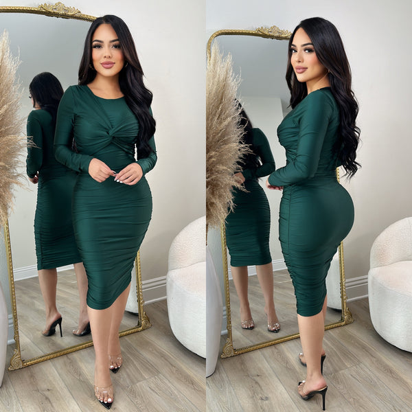 Midnight Bliss Midi Dress (Hunter Green)