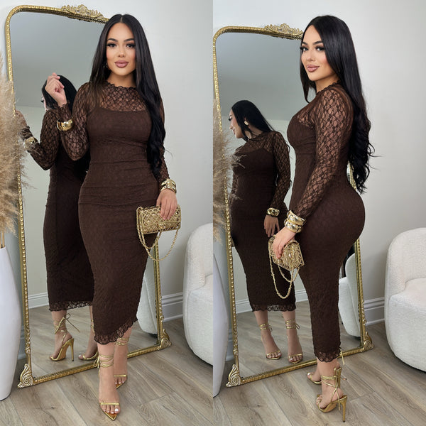Nova Lace Dress (Brown)