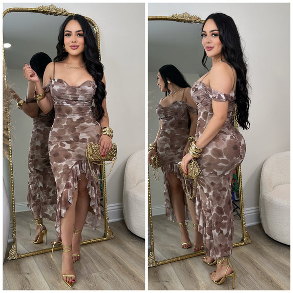 Lilian Mesh Dress (Brown)