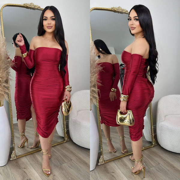 Jessica Rhinestone Dress (Red)