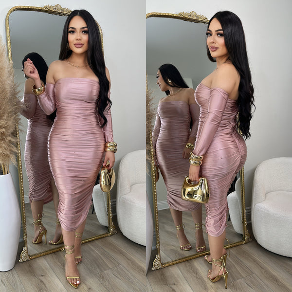 Jessica Rhinestone Dress (Rose)