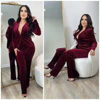 Perfect Nights Velvet Suit Set (Burgundy)