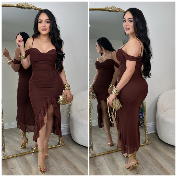 Isabela Mesh Dress (Brown)