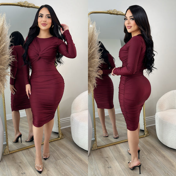 Midnight Bliss Midi Dress (Burgundy)