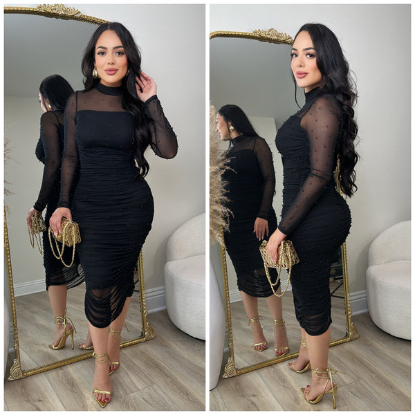 Annette Pearl Dress (Black)