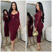 Couture Rhinestone Mesh Dress (Burgundy)