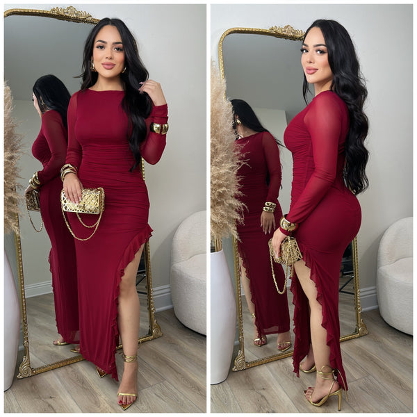 Amber Mesh Dress (Burgundy)