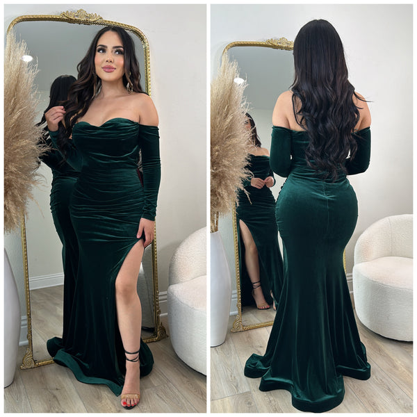 Devine Velvet Gown (Hunter Green)