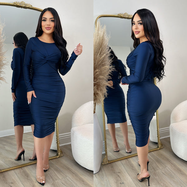 Midnight Bliss Midi Dress (Navy Blue)