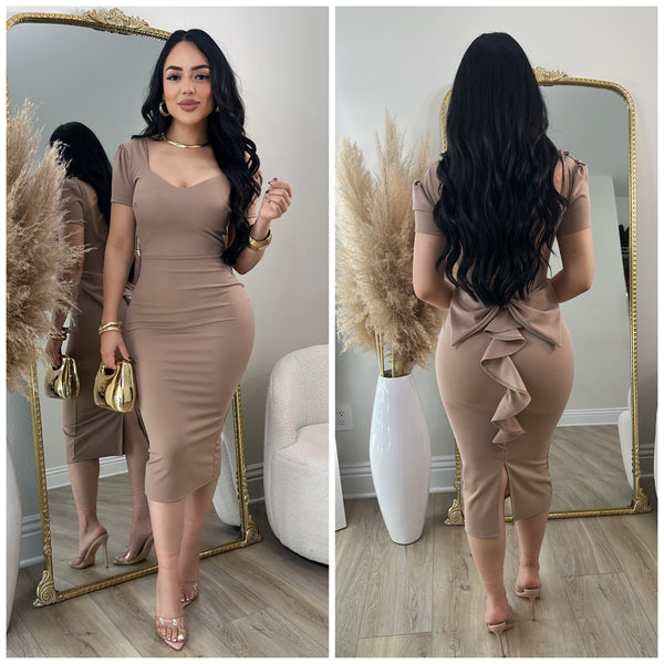 Coquette Bow Dress (Khaki)