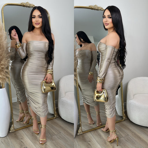 Jessica Rhinestone Dress (Gold)