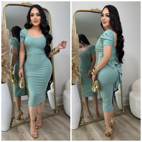 Coquette Bow Dress (Sage)
