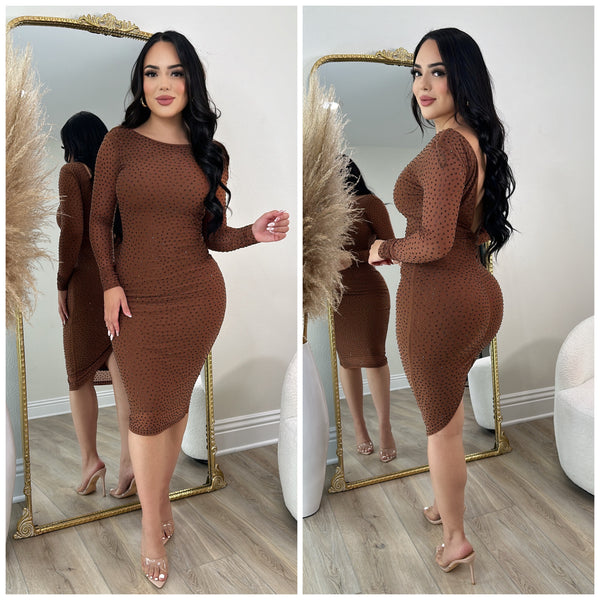 Ghlam Rool Moch Glam Studded Dress (Mocha) – Ginas Boutique1